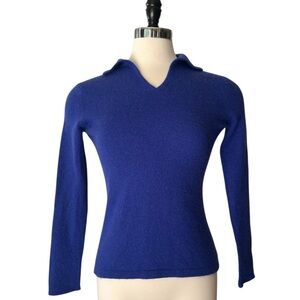 Peck And Peck 2 Ply Cashmere Blue Collared Sweater Size Medium Quiet Luxury